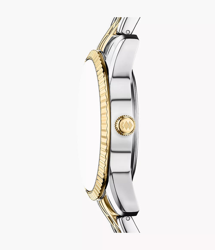 Fossil Scarlette watch 34mm black quartz steel PVD yellow gold finish ES5458