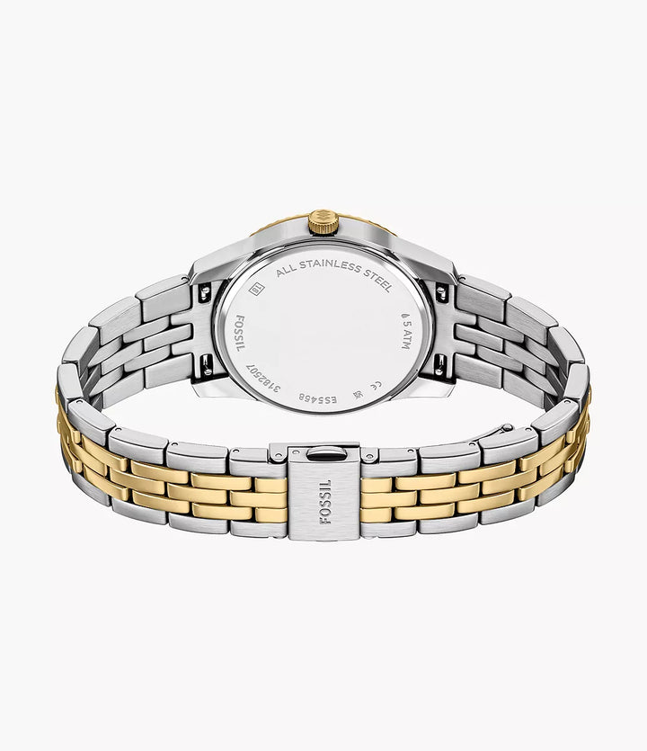 Fossil Scarlette watch 34mm black quartz steel PVD yellow gold finish ES5458