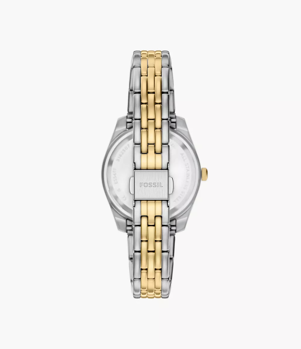 Fossil watch Scarlette 33mm burgundy quartz steel PVD finish yellow gold ES5461