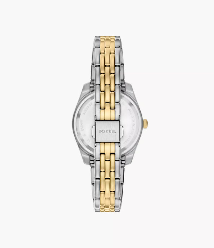 Fossil watch Scarlette 33mm burgundy quartz steel PVD finish yellow gold ES5461