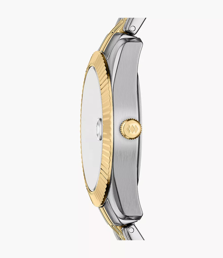 Fossil watch Scarlette 33mm burgundy quartz steel PVD finish yellow gold ES5461