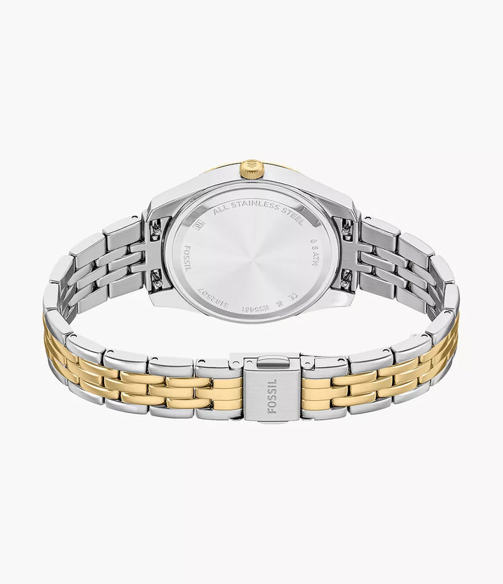 Fossil watch Scarlette 33mm burgundy quartz steel PVD finish yellow gold ES5461