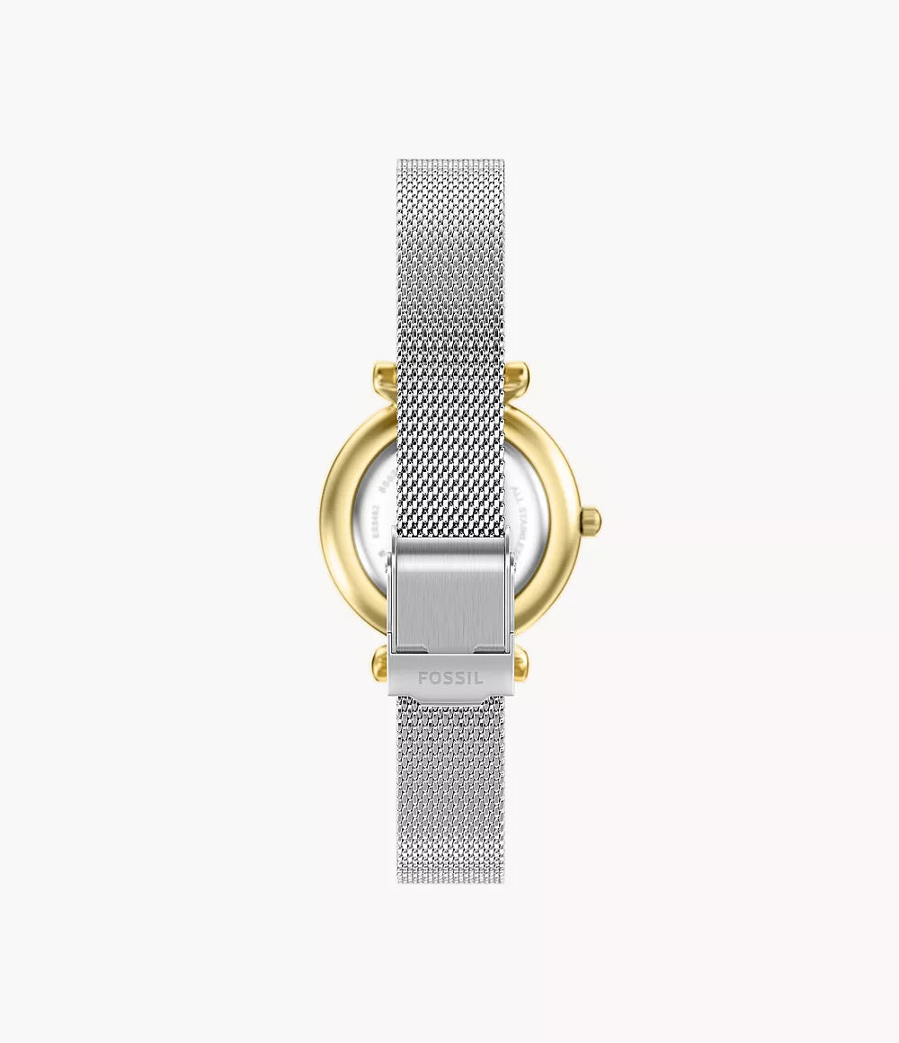 Fossil watch Carlie Mini Mini 28mm mother of pearl quartz steel PVD finish yellow gold ES5463
