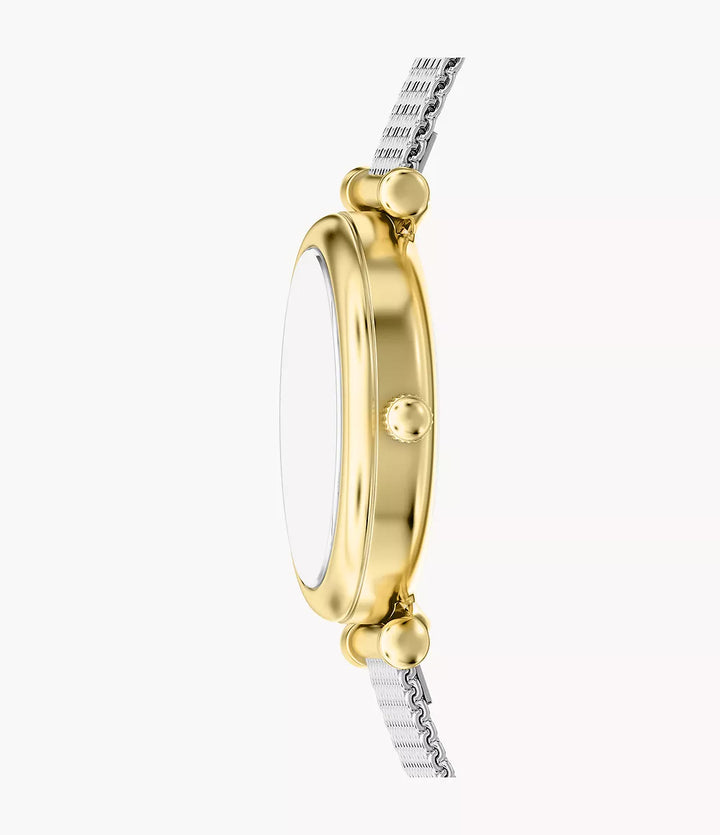 Fossil watch Carlie Mini Mini 28mm mother of pearl quartz steel PVD finish yellow gold ES5463