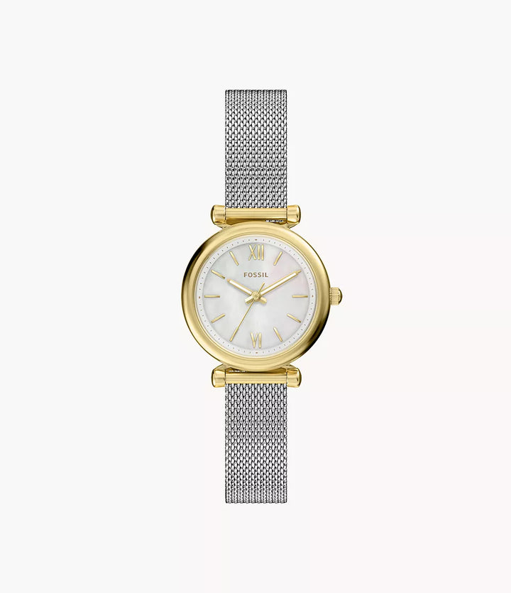 Fossil watch Carlie Mini Mini 28mm mother of pearl quartz steel PVD finish yellow gold ES5463