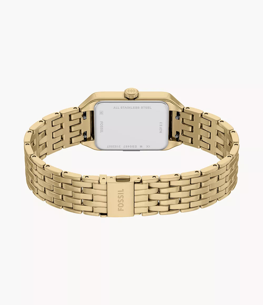 Fossil watch Raquel mini 18mm silver quartz steel PVD yellow gold finish ES5467