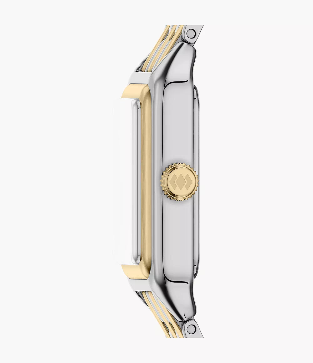 Fossil watch Raquel mini 18mm silver quartz steel PVD yellow gold finish ES5468
