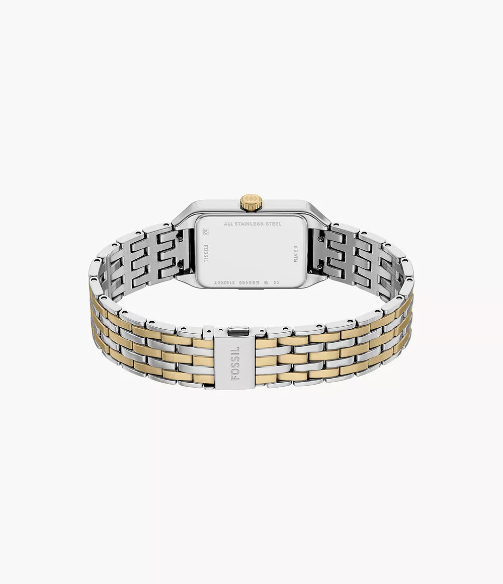 Fossil watch Raquel mini 18mm silver quartz steel PVD yellow gold finish ES5468