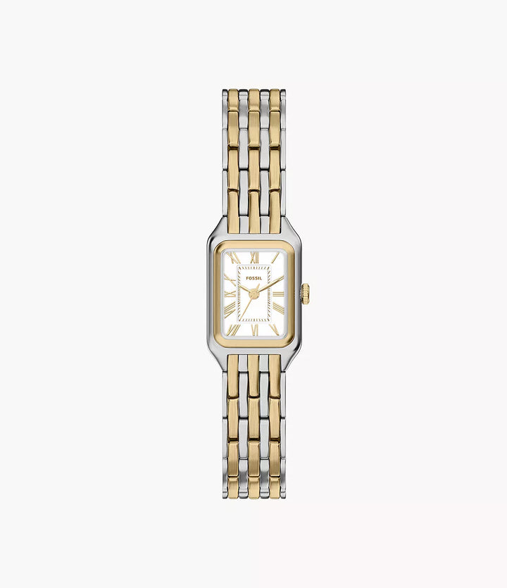 Fossil watch Raquel mini 18mm silver quartz steel PVD yellow gold finish ES5468