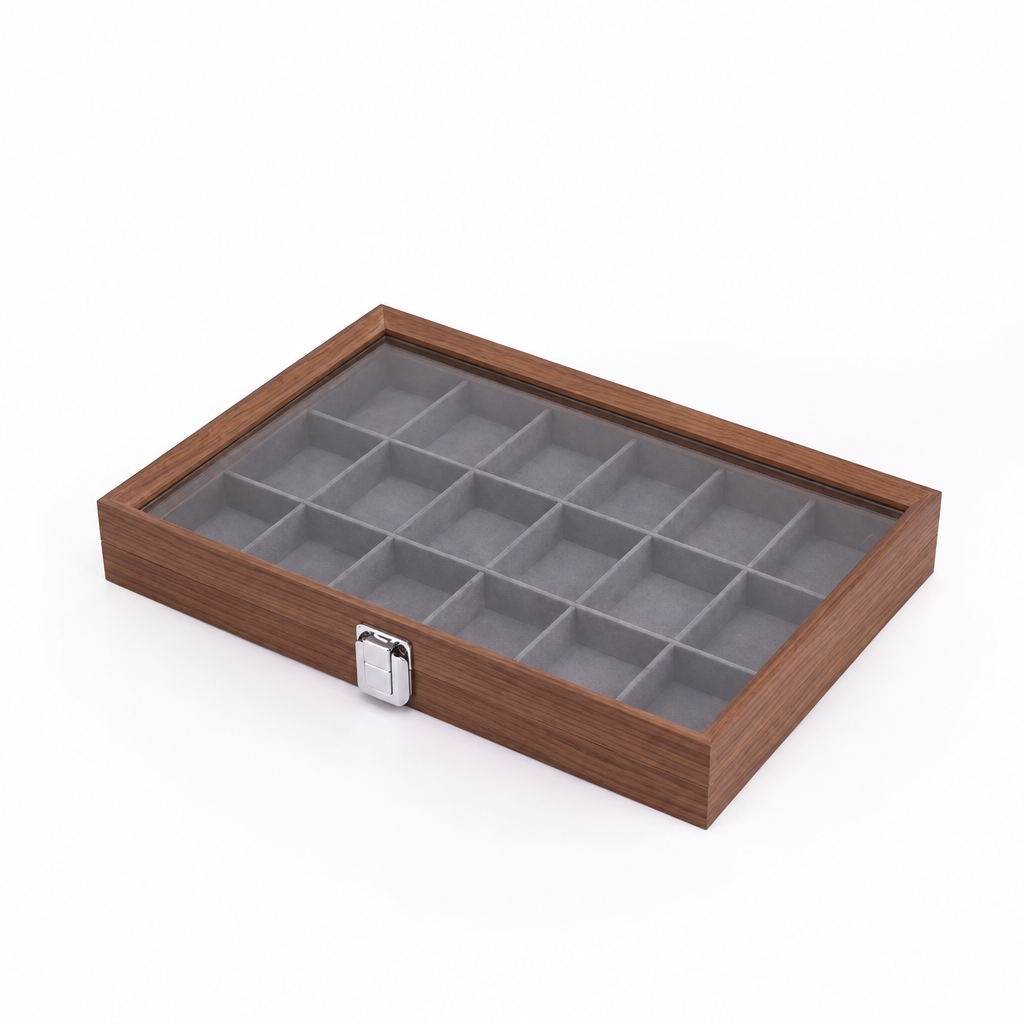 Capodagli walnut wood jewelry box 12 compartments dark gray interior CPD-BOX-12