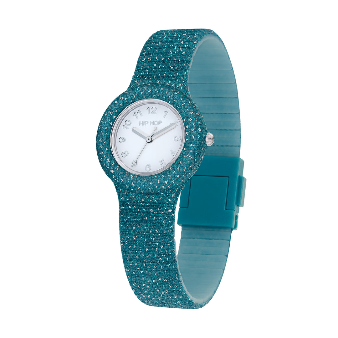 Hip Hop Teal Blue Shimmer Crush Collection 32mm Hwu1244 watch