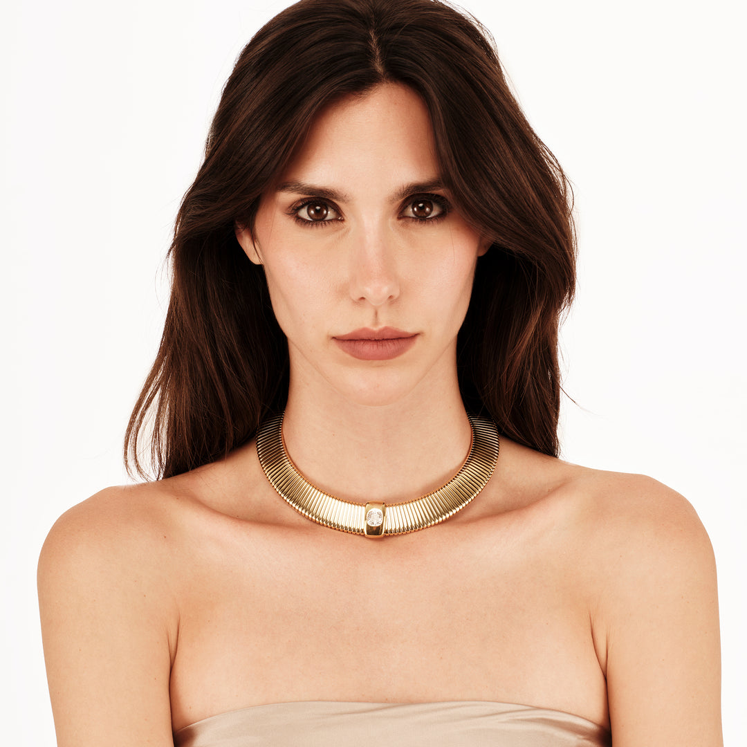 Breil Stylize choker necklace in steel IP gold finish cubic zirconia TJ4049