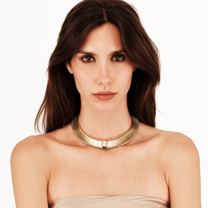 Breil Stylize choker necklace in steel IP gold finish cubic zirconia TJ4049