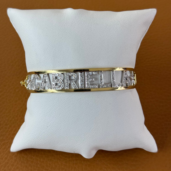 Yellow gold and diamond bracelet with GABRIELLA writing