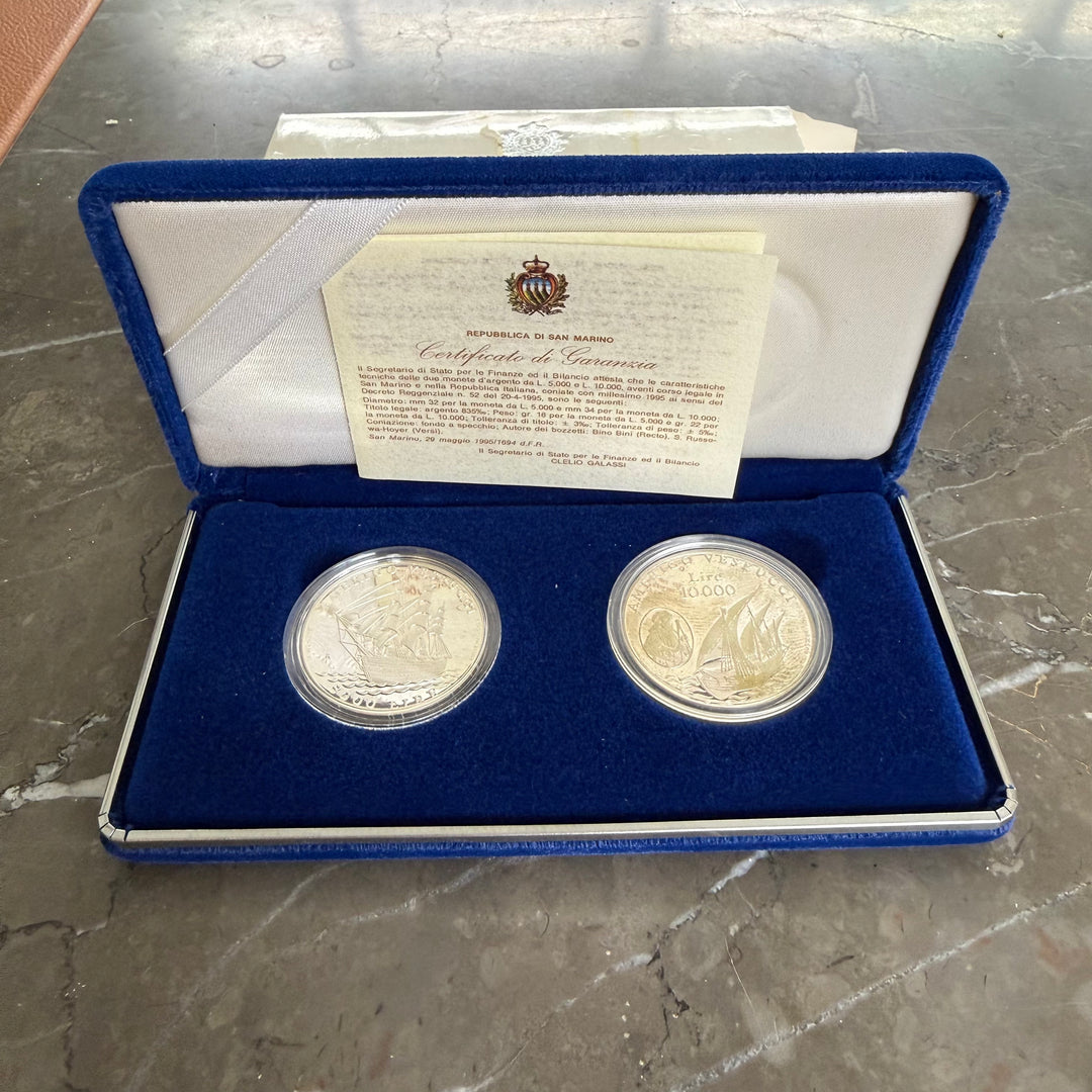 Silver coins 5000 10000 Lire Republic of San Marino Amerigo Vespucci 1995
