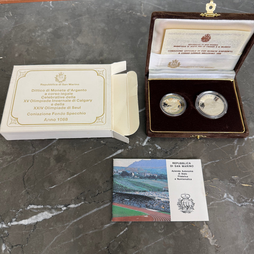 Silver coins Republic of San Marino XV Calgary Winter Olympics and XXIV Seoul Olympics 1988