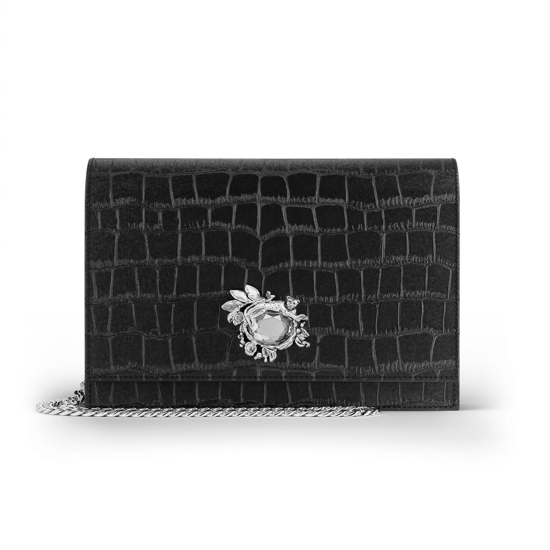 Giovanni Raspini jungle clutch bag croco leather black bronzewhite L0027