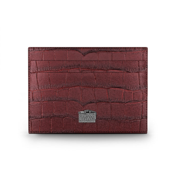 Giovanni Raspini burgundy croco leather card holder 925 silver L0029