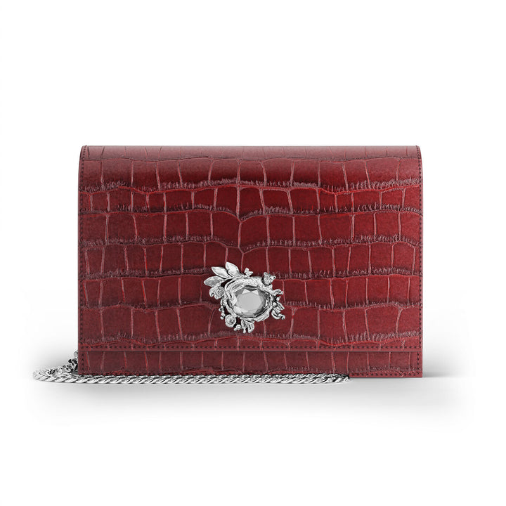Giovanni Raspini jungle clutch bag croco burgundy bronze-white leather L0034