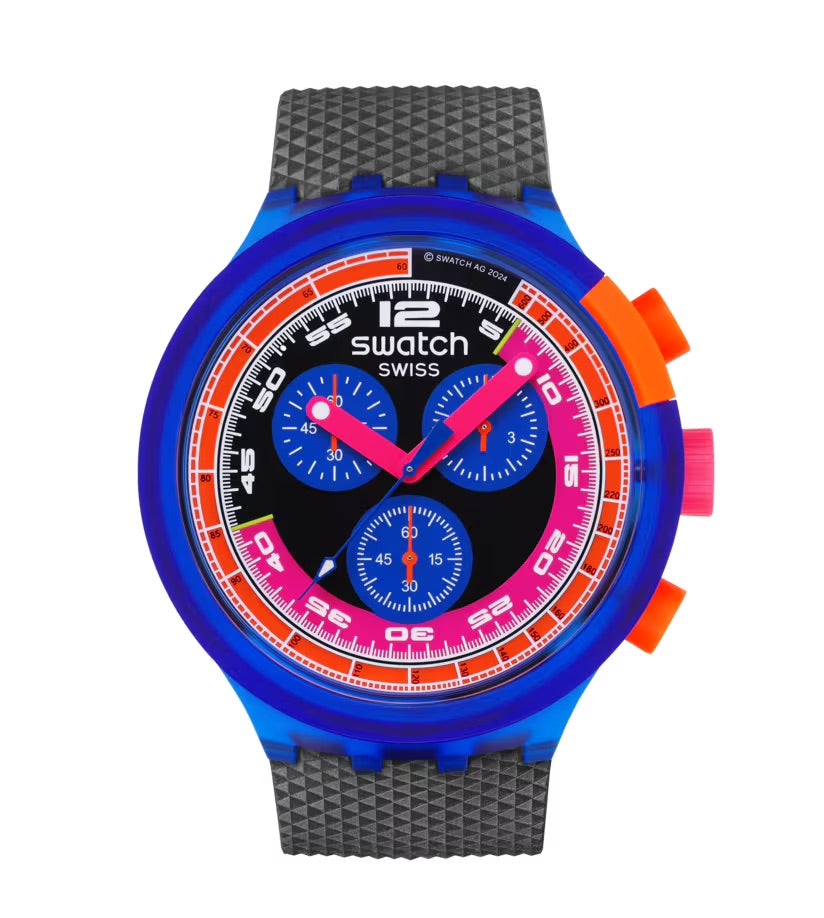 Swatch Neon Party leis an Max Originals Big Bold Chrono 47mm SB06N102