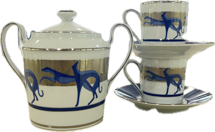 Trussardi Set 2 coffee cups with Limoges Levrieri_blu porcelain sugar sugar