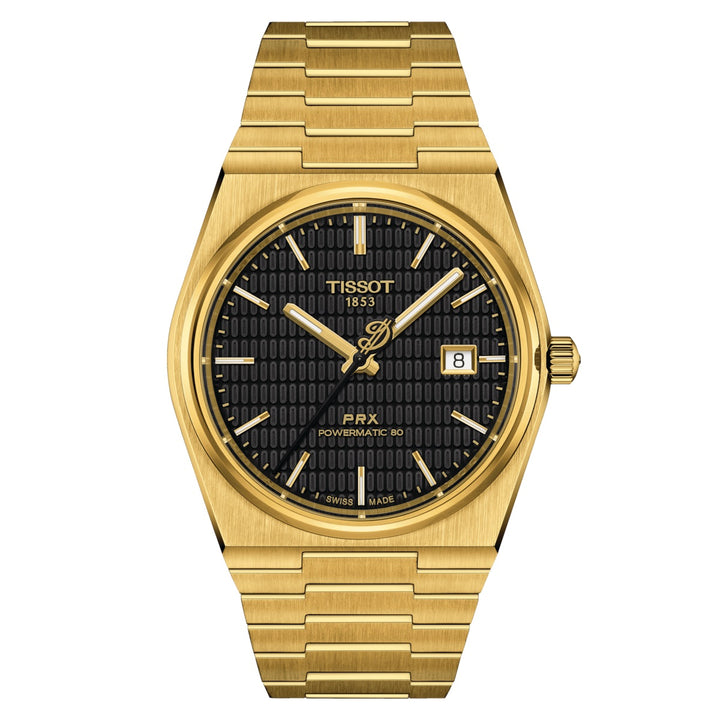 Tisssot watch PRX Powermatic 80 Damian Lillard Special Edition 40mm black automatic steel finish PVD yellow gold T137.407.33.051.00
