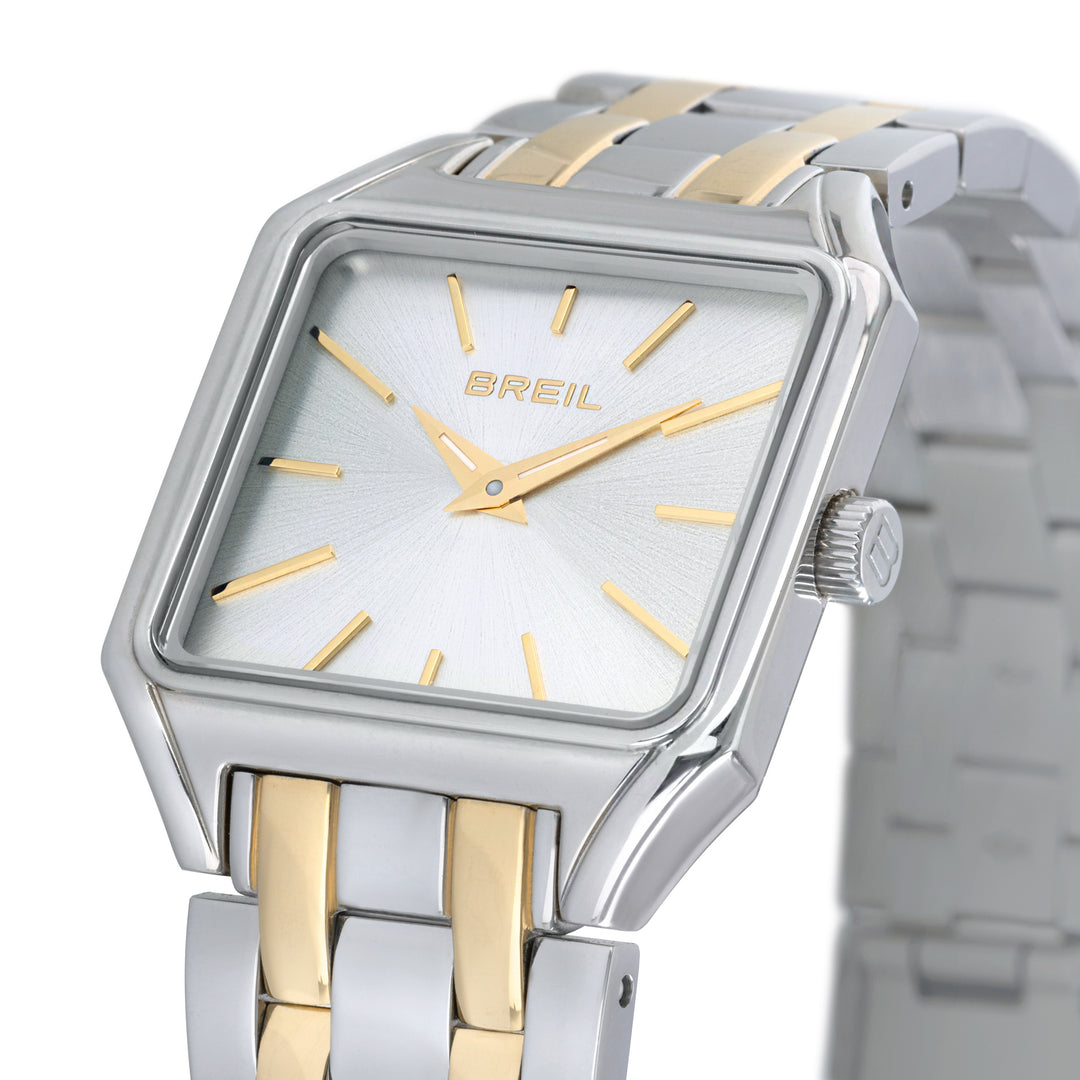 BREIL घड़ी B 27x26 मिमी सिल्वर क्वार्ट्ज स्टील फिनिश PVD येलो गोल्ड TW2071