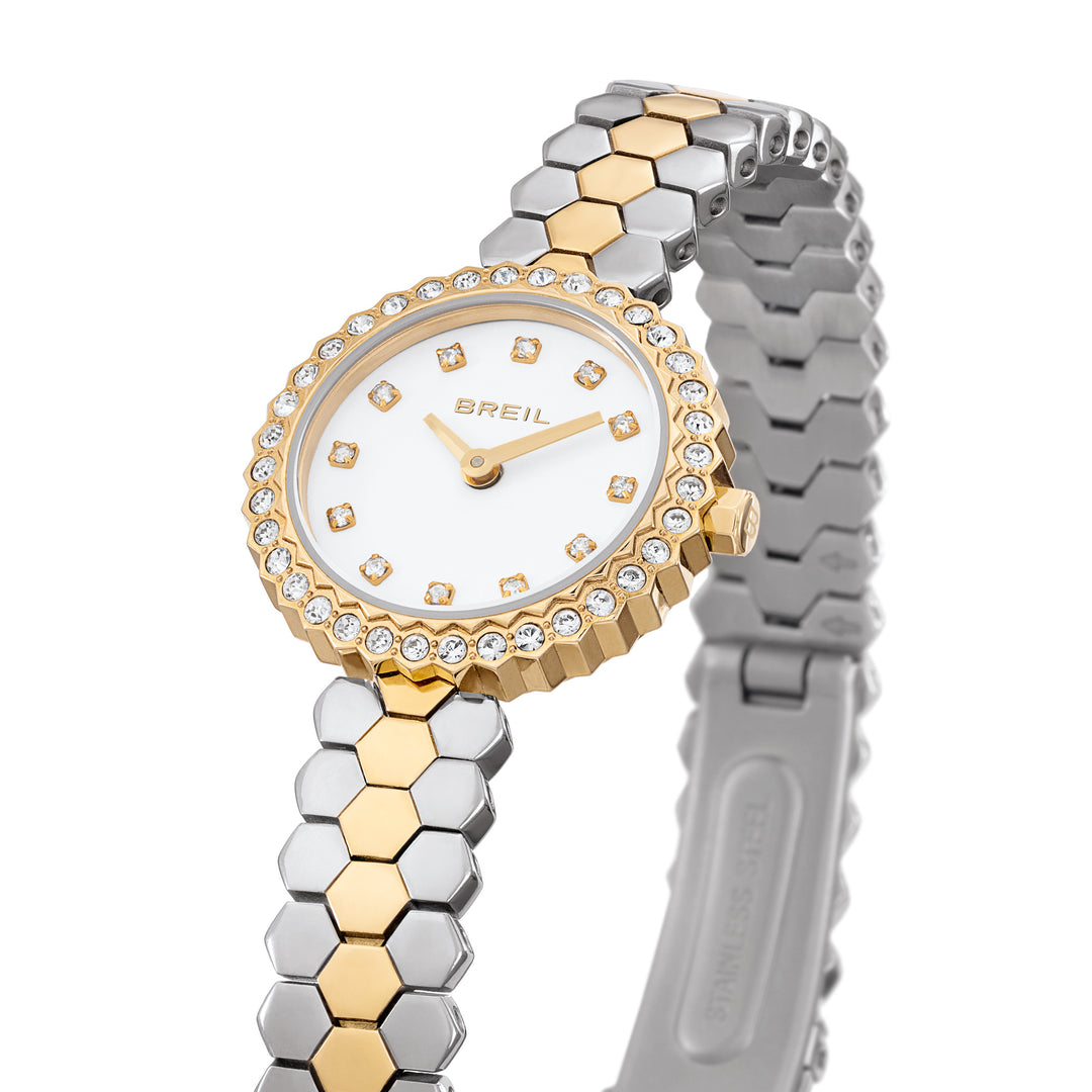 Breil Primp watch 24mm white quartz steel PVD finish 14k gold TW2200