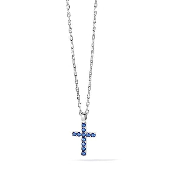 Comete Tennis Cross choker necklace 925 silver blue zircons UGL 689