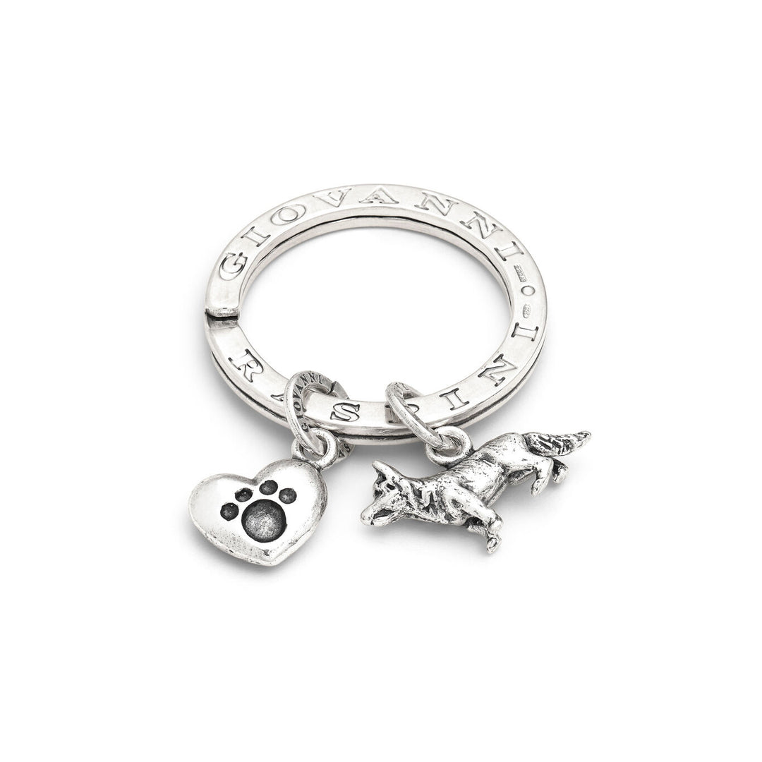 Giovanni Raspini key ring German shepherd and love Key ring in 925 Silver X01409