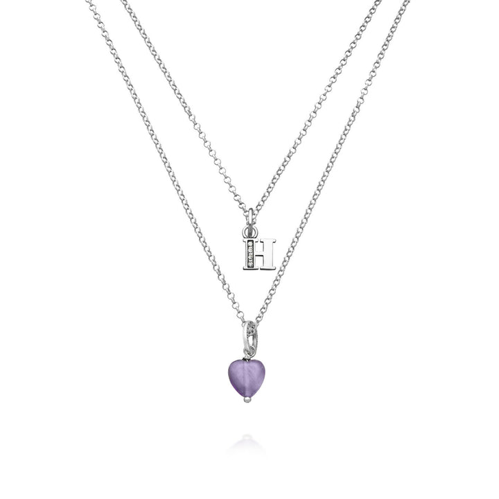 Giovanni Raspini necklace precious gift letter h Necklace in 925 silver, amethyst and zircons X01487