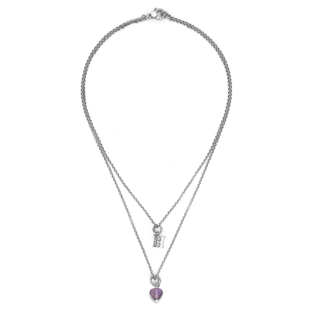 Giovanni Raspini necklace precious gift letter h Necklace in 925 silver, amethyst and zircons X01487