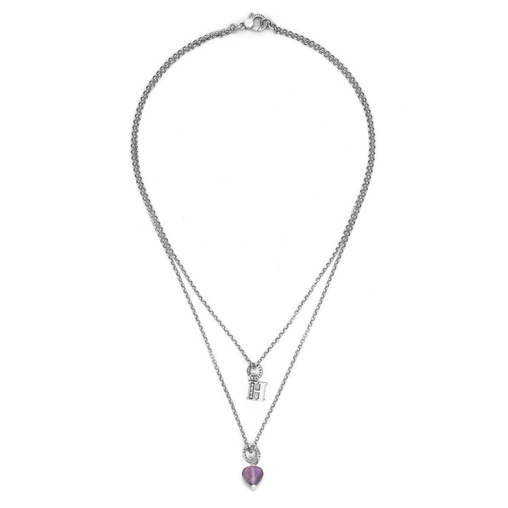 Giovanni Raspini necklace precious gift letter h Necklace in 925 silver, amethyst and zircons X01487