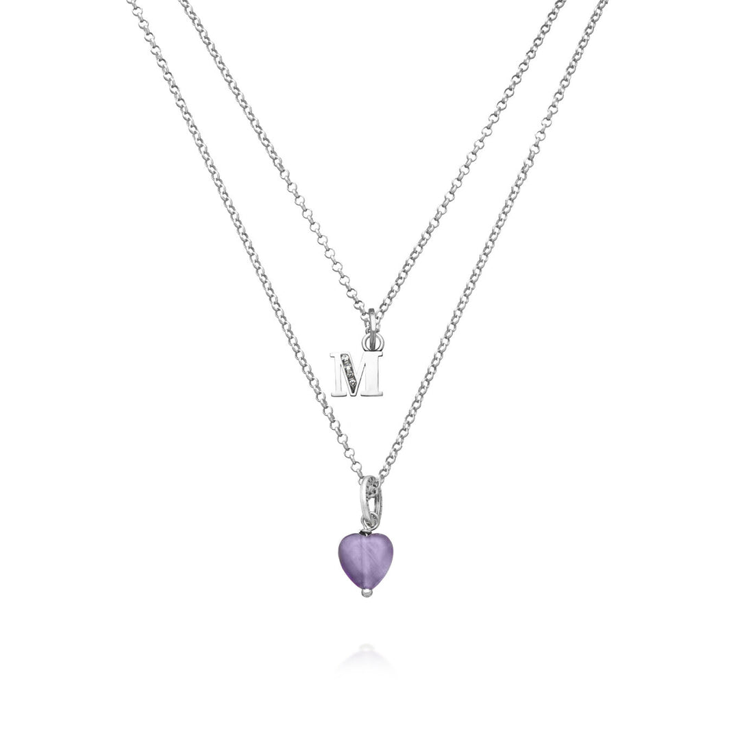 Giovanni Raspini necklace precious gift letter m Necklace in 925 silver, amethyst and zircons X01482