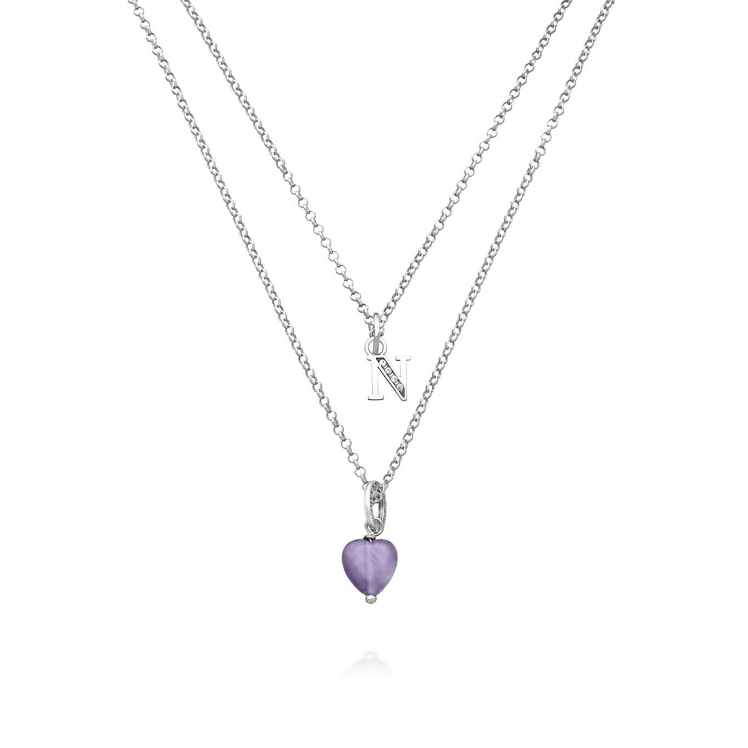 Giovanni Raspini necklace precious gift letter n Necklace in 925 silver, amethyst and zircons X01481