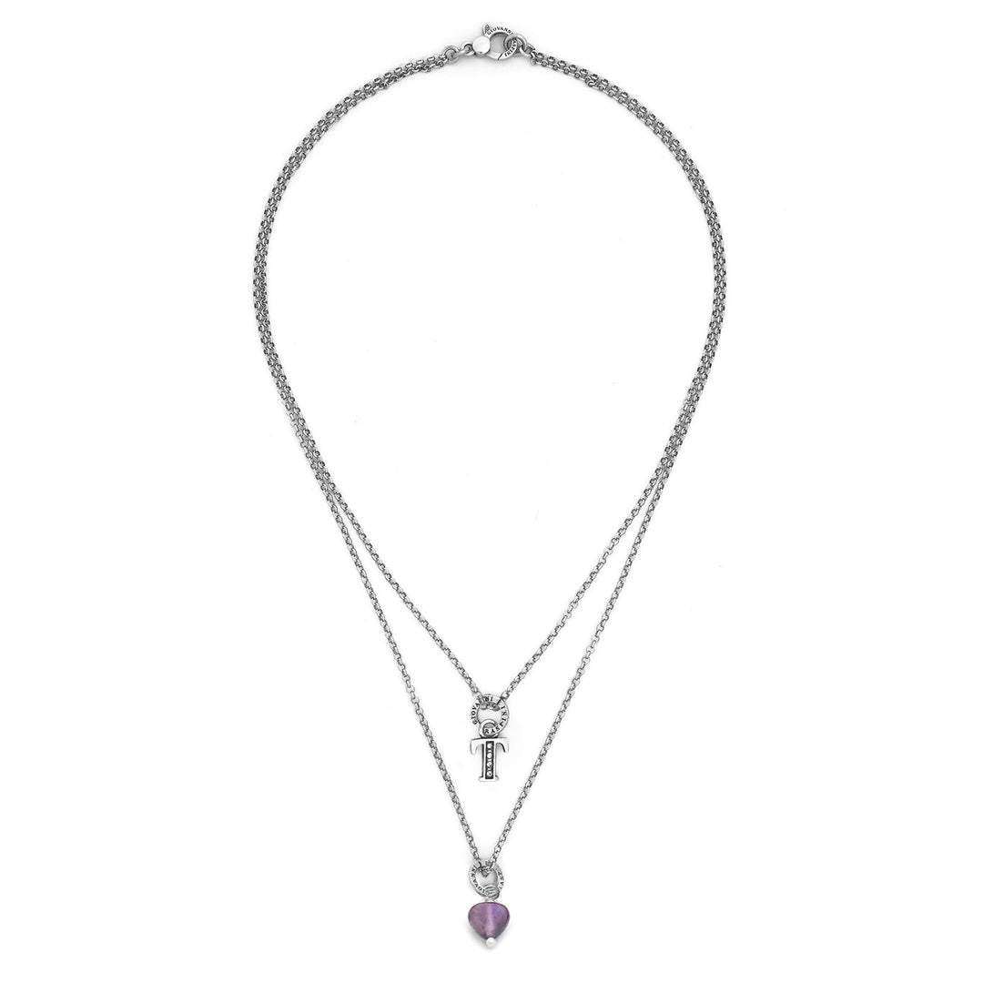 Giovanni Raspini necklace precious gift letter t Necklace in 925 silver, amethyst and zircons X01475