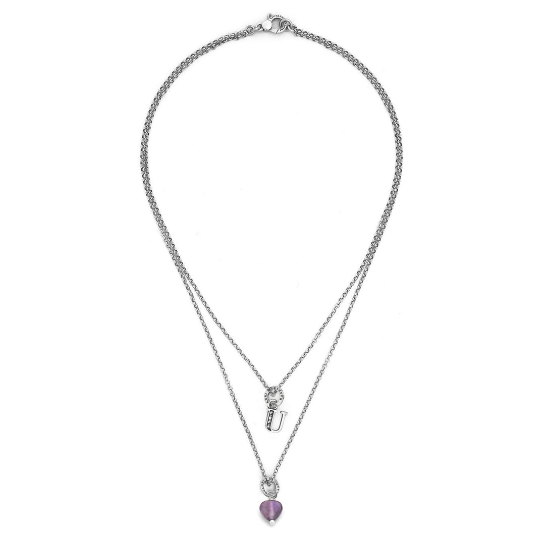Giovanni Raspini necklace precious gift letter u Necklace in 925 silver, amethyst and zircons X01474