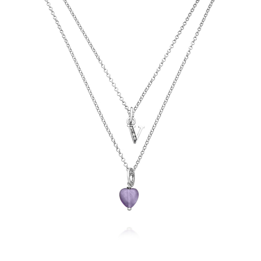 Giovanni Raspini necklace precious gift letter v Necklace in 925 silver, amethyst and zircons X01473