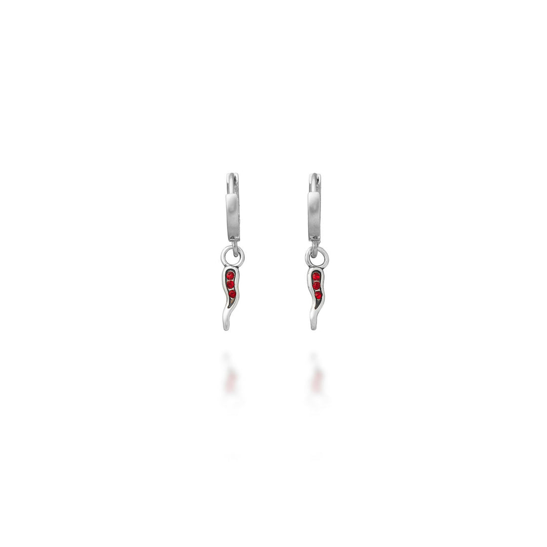 Giovanni Raspini Huggie Cornino Earrings Crystal Red silver X01649