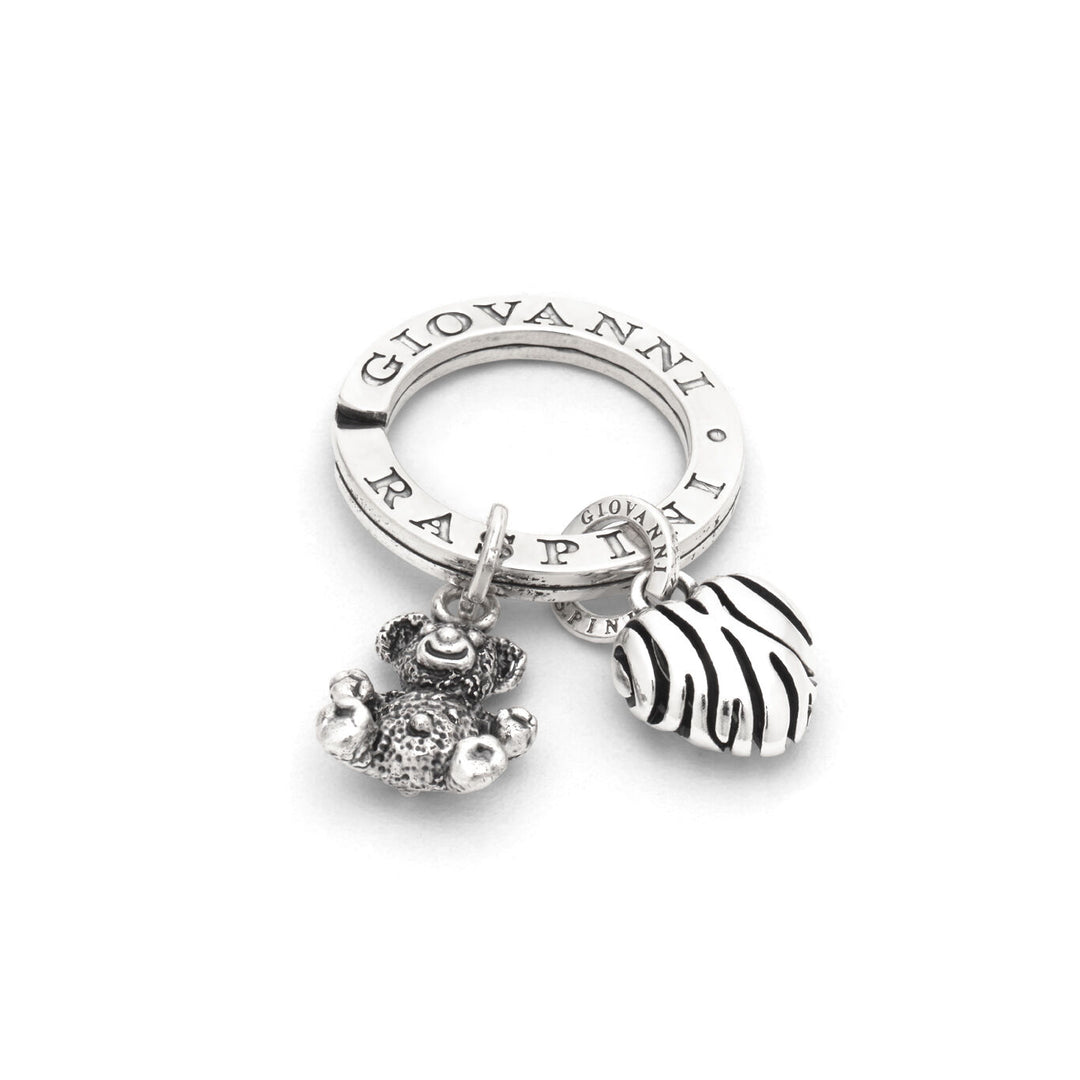 Giovanni Raspini Teddy bear and heart key ring in silver X01756