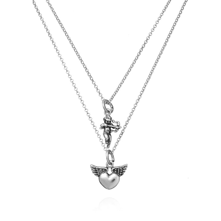 Giovanni Raspini Winged Heart and Puttino Arco Necklace silver X01769