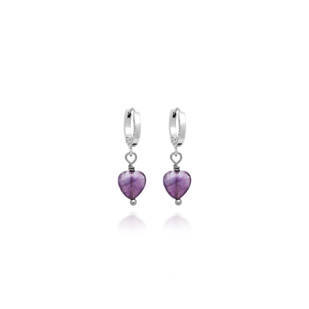 Giovanni Raspini Huggie Heart Amethyst Earrings silver X01905