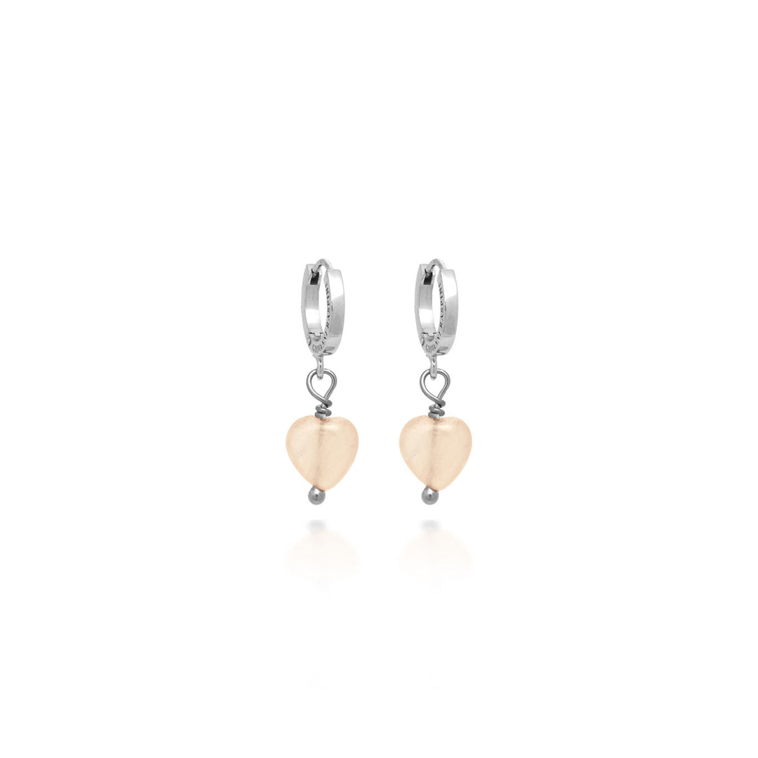 Giovanni Raspini Huggie Heart Earrings Rose Quartz silver X01909