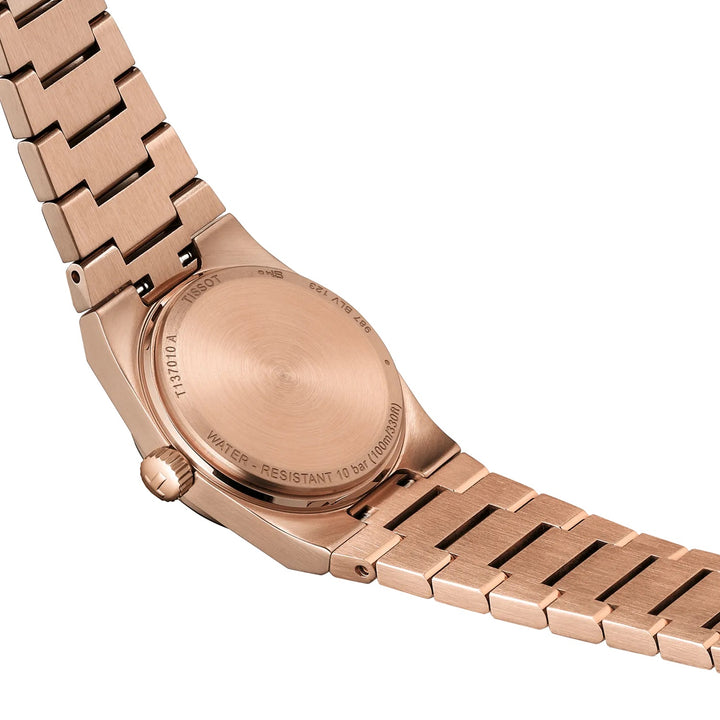 Tissot watch PRX 25mm rose gold diamonds quartz steel PVD rose gold finish T137.010.33.506.00