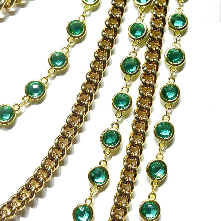 Federica Rossi necklace multifile chain groumette bronze finish PVD yellow gold 18kt green quartz FR.CO.02