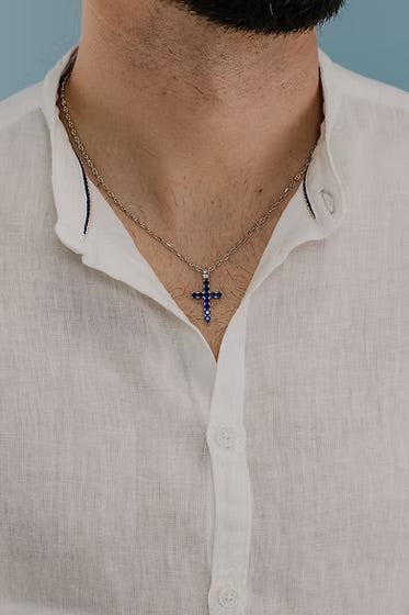 Comete Tennis Cross choker necklace 925 silver blue zircons UGL 689