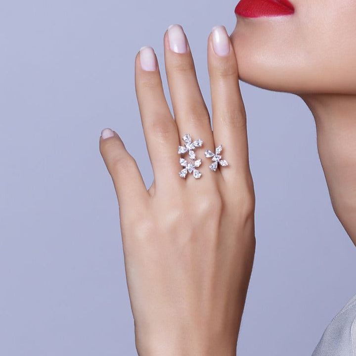 Zydo ring with diamonds flying butterflies white gold 55357