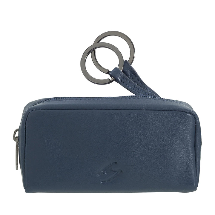 Nuvola Pelle Keychain for Men and Women in Genuine Leather - Coin Case Bag with Zip and 2 Key Rings