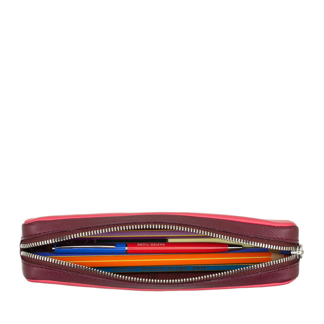 DUDU Real Leather Pencil Case with Zipper, Pen Holder, Small 18x3cm, Compact and Colorful