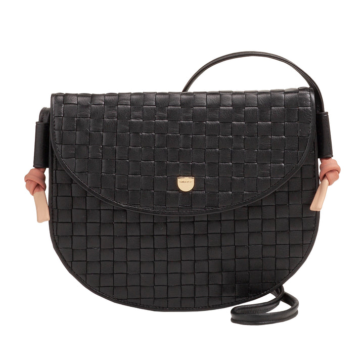 DUDU Small Woven Shoulder Bag in Genuine Leather with Flap - Elegant Handcrafted Women&